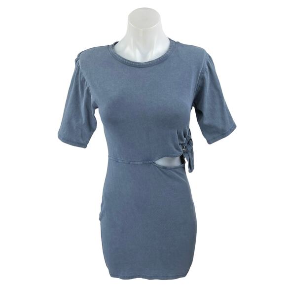 Zara Women's Blue Gray Short Sleeve Cutout Mini T-Shirt Bodycon Dress Size S - Picture 1 of 5